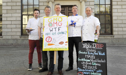 L to R Anthony O'Toole (Cef consultant), Graham Neville ( Residence Restaurant), Ross Lewis (Chapter One), Evan Doyle (Strawberry Tree at Brooklodge) Kevin O'Toole (Chameleon). Clodagh Kilcoyne Photography